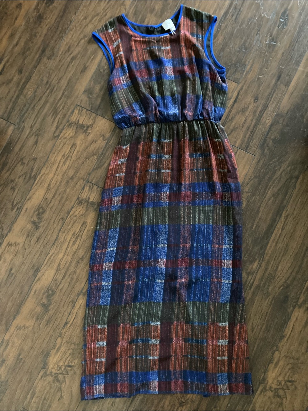 Anthropologie HD in Paris Andaz Plaid Midi Dress - Blue/Burgundy sz 6